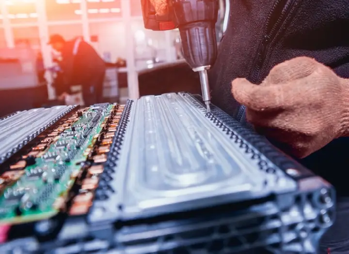 An ATC engineer working on EV battery recycling of reman components