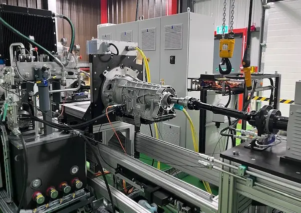 A remanufactured transmission going through ATC remanufacturing testing/quality process